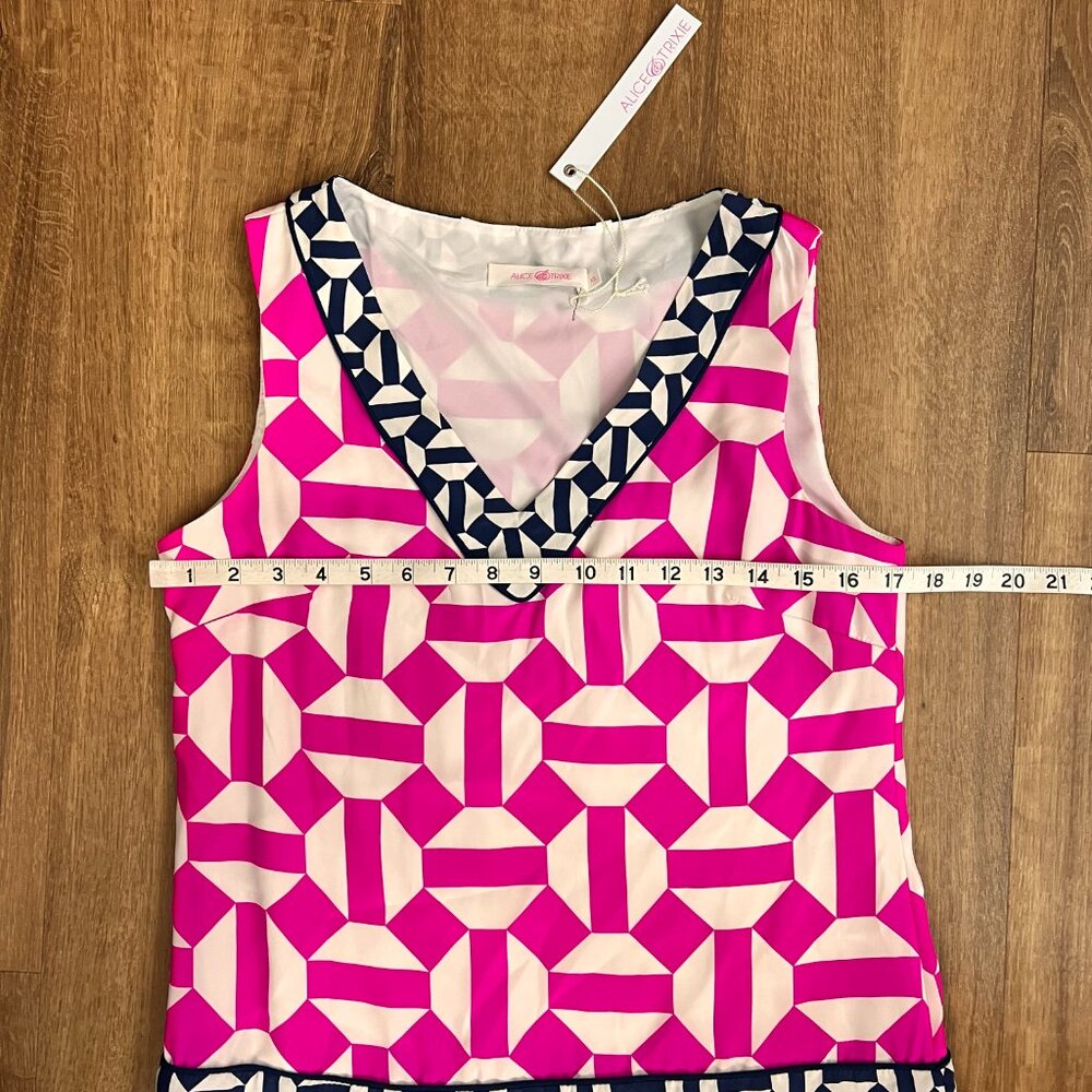 NEW Alice & Trixie Magenta Navy Graphic Mod Silk Dress Sz XS - Picture 4 of 11